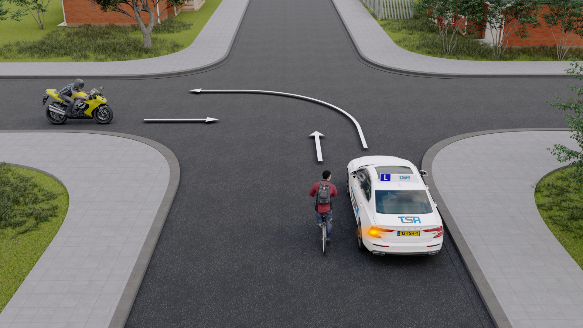 Voorrangsregels bij het oversteken van een kruispunt - auto, fiets en motor