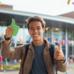 Geslaagde jongen in groen