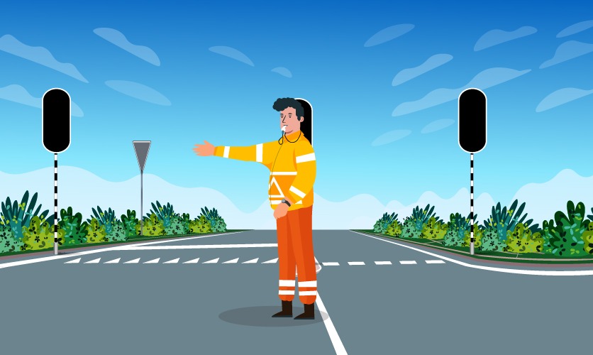 Verkeer rechts van verkeersregelaar stoppen